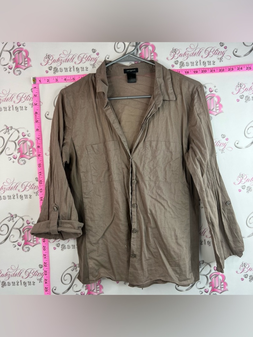 Ann Taylor shirt button up Lightweight Button-Up Shirt Jacket - Taupe Brown